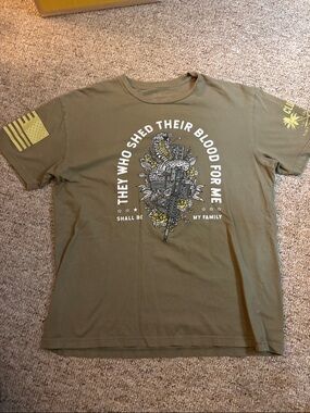 Grunt Style Olive Green Graphic Tee with Yellow Sleeve Prints